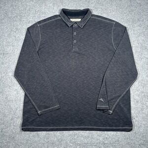 Tommy Bahama Long Sleeve Polo Shirt Men's XXL 2XL Grey Button Modal Blend Casual